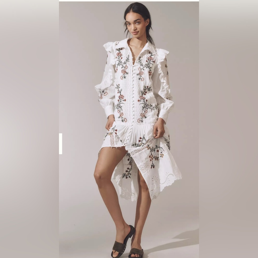 NWT By Anthropologie Long-Sleeve V-Neck Eyelet Midi Dress